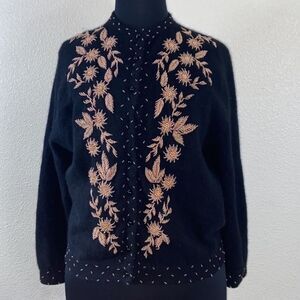 Vintage Rhinestone  Sequins Wool Embroidered Black Sweater Size 44